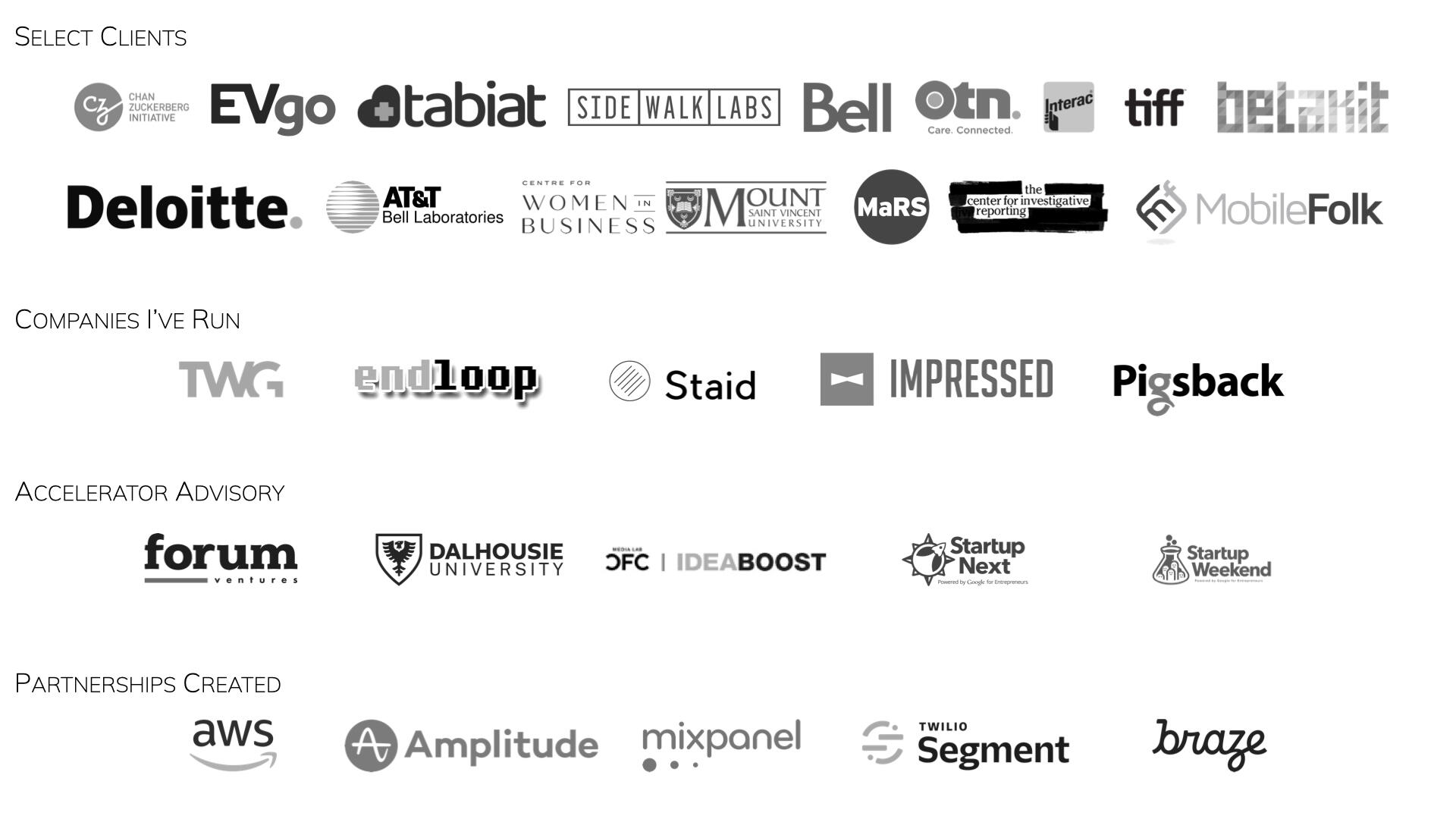 A long list of companies I've worked with